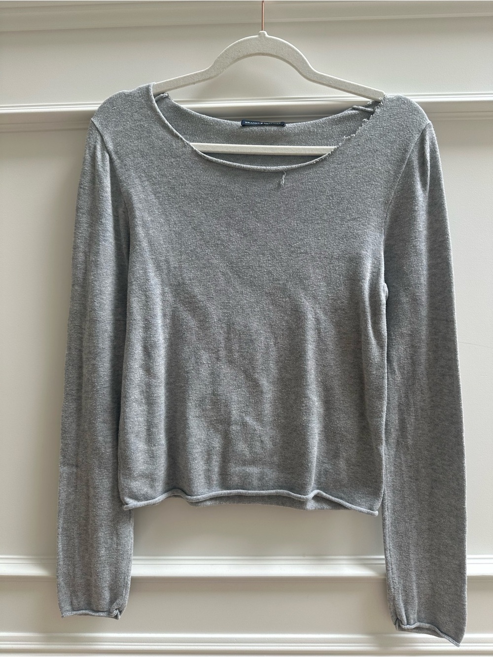Brandy Melville Gray Distressed Crewneck Long-Sleeve Top